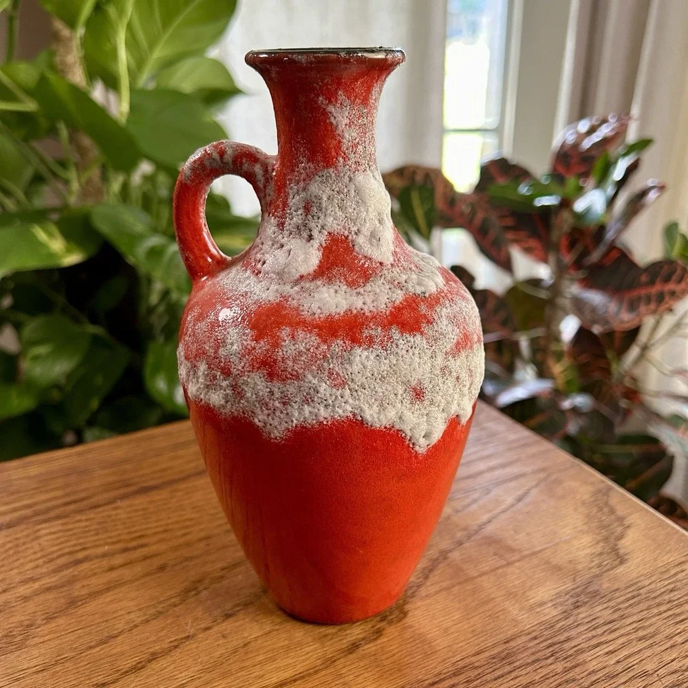 VTG Scheurich West German Pottery Fat Lava Pitcher Vase 2 20 MCM Poppy Red 8
